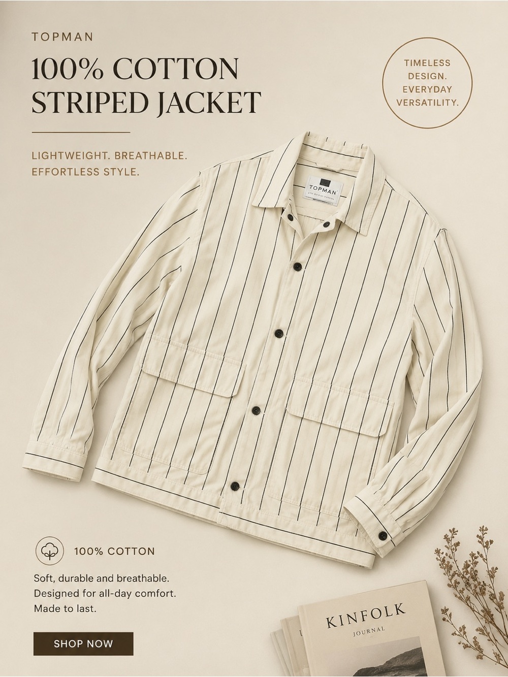 Topman Cream Jacket with Black Pinstripes